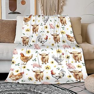 ZOCHOTEN Highland Cow Blanket Soft Comfortable Cute Farm Animal Highland Cow Gifts For Women Men Pig Chicken Blanket For Couch Bed Outdoor 40