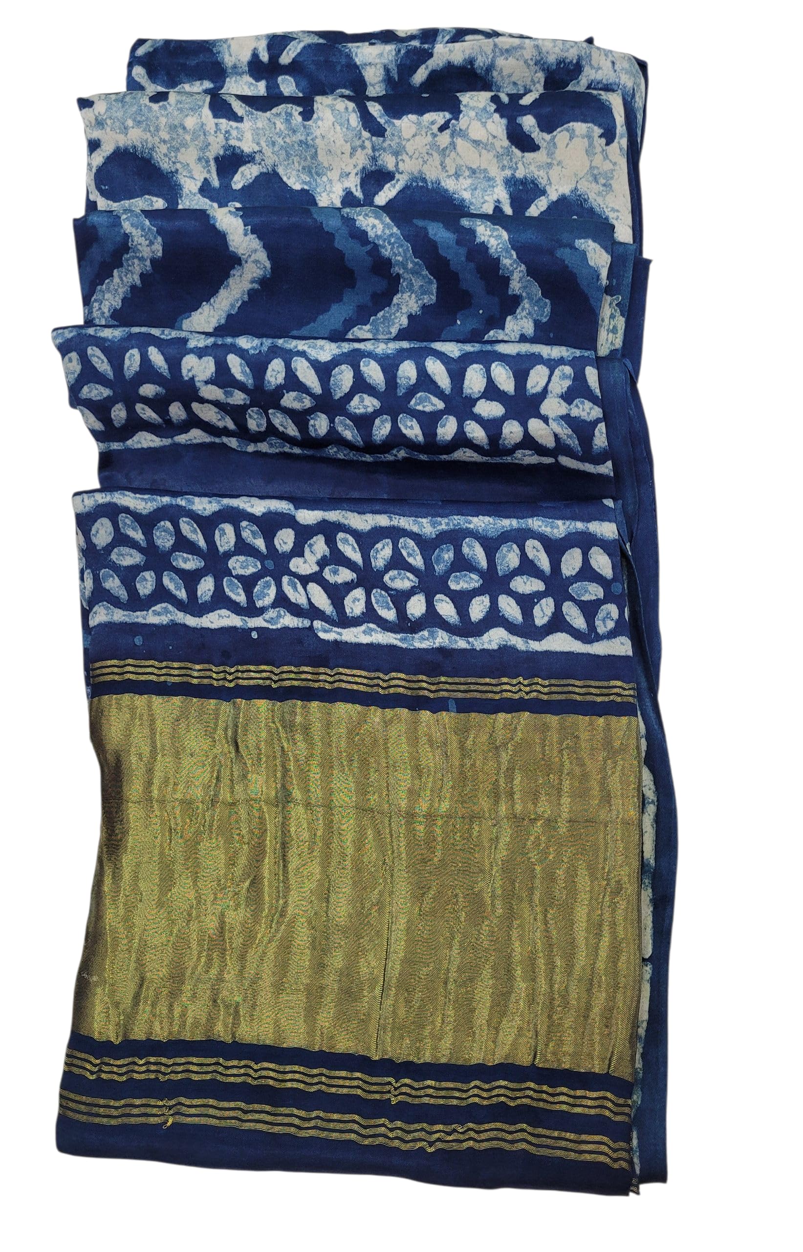 DeviDrapes Indigo Modal Silk Saree, Zari Pallu Border, Traditional Block Print Design-picture-24