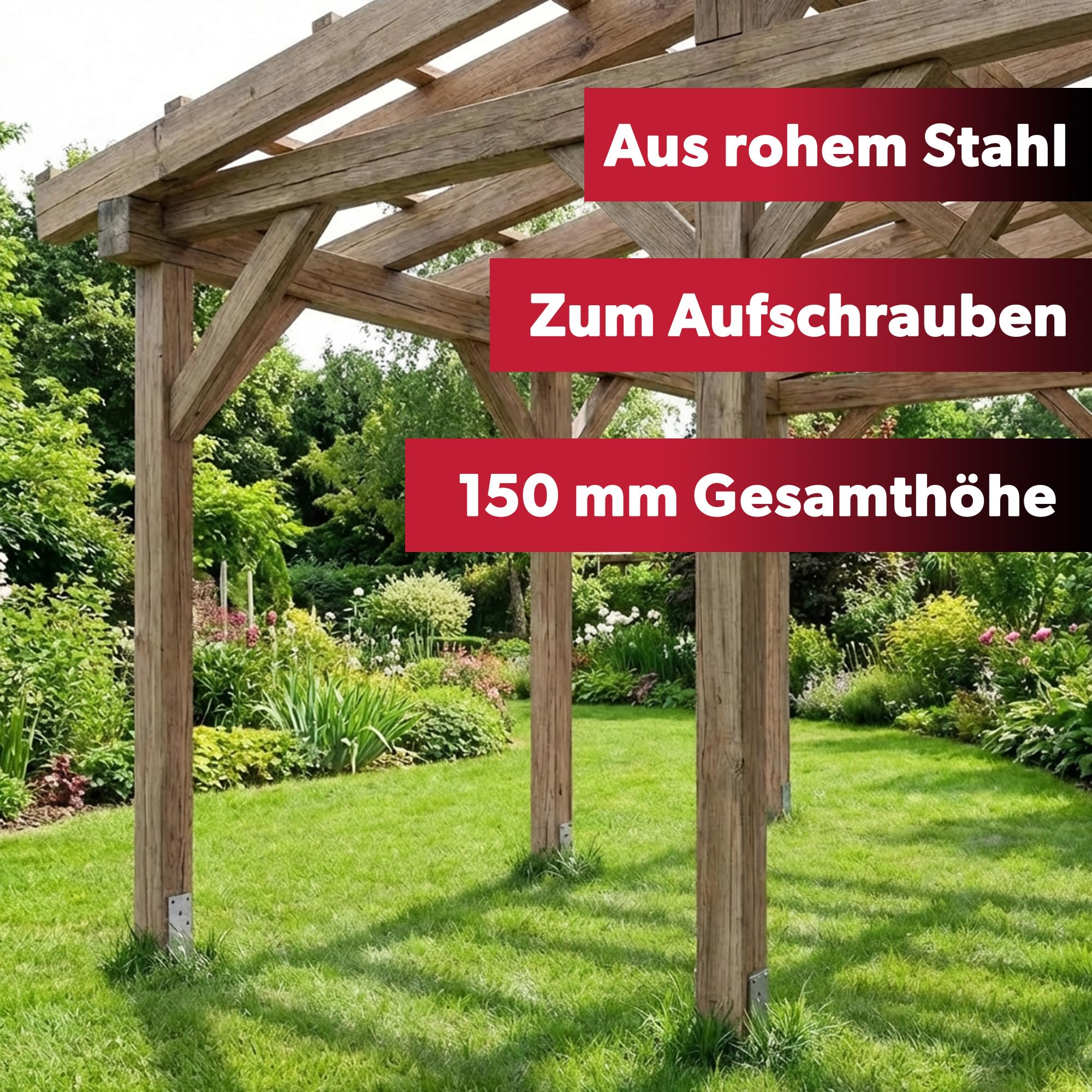 4x U-Pfostenträger, lichte Breite 121 mm, 150 mm Gesamtlänge, feuerverzinkter Stahl, Pfostenträger zum Aufschrauben oder Einbetonieren, U Profil Stahl, Bodenanker, Balkenschuh