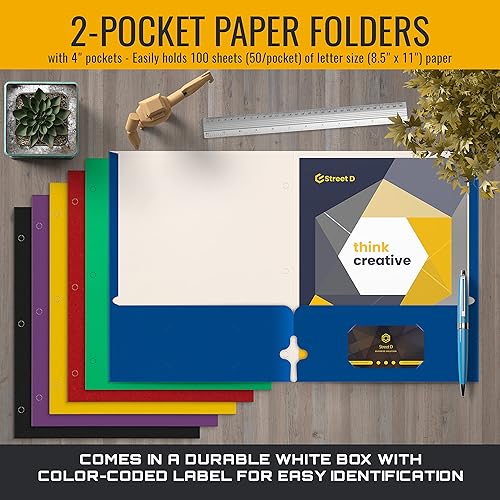 Miniatura 3 de Better Office Products - Carteras de papel de tamaño carta de 100 unidades varios colores primarios surtido carpetas de papel de 2 bolsillos