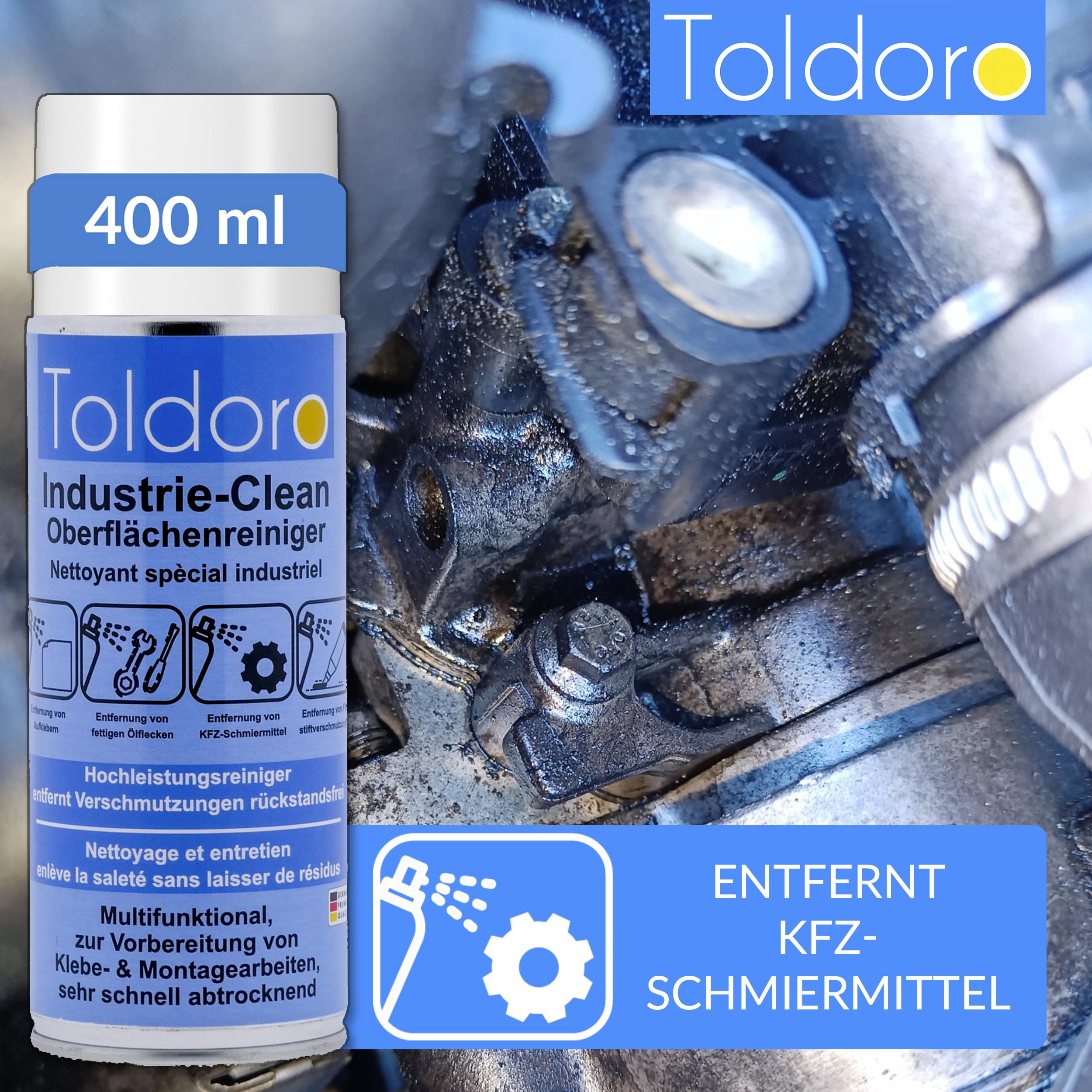 Toldoro Industriereiniger, Etikettenentferner, Maschinenreiniger, Klebereste Entferner, Klebstoffentferner, Etikettenlöser, Entfetter Spray (1x 400ml)