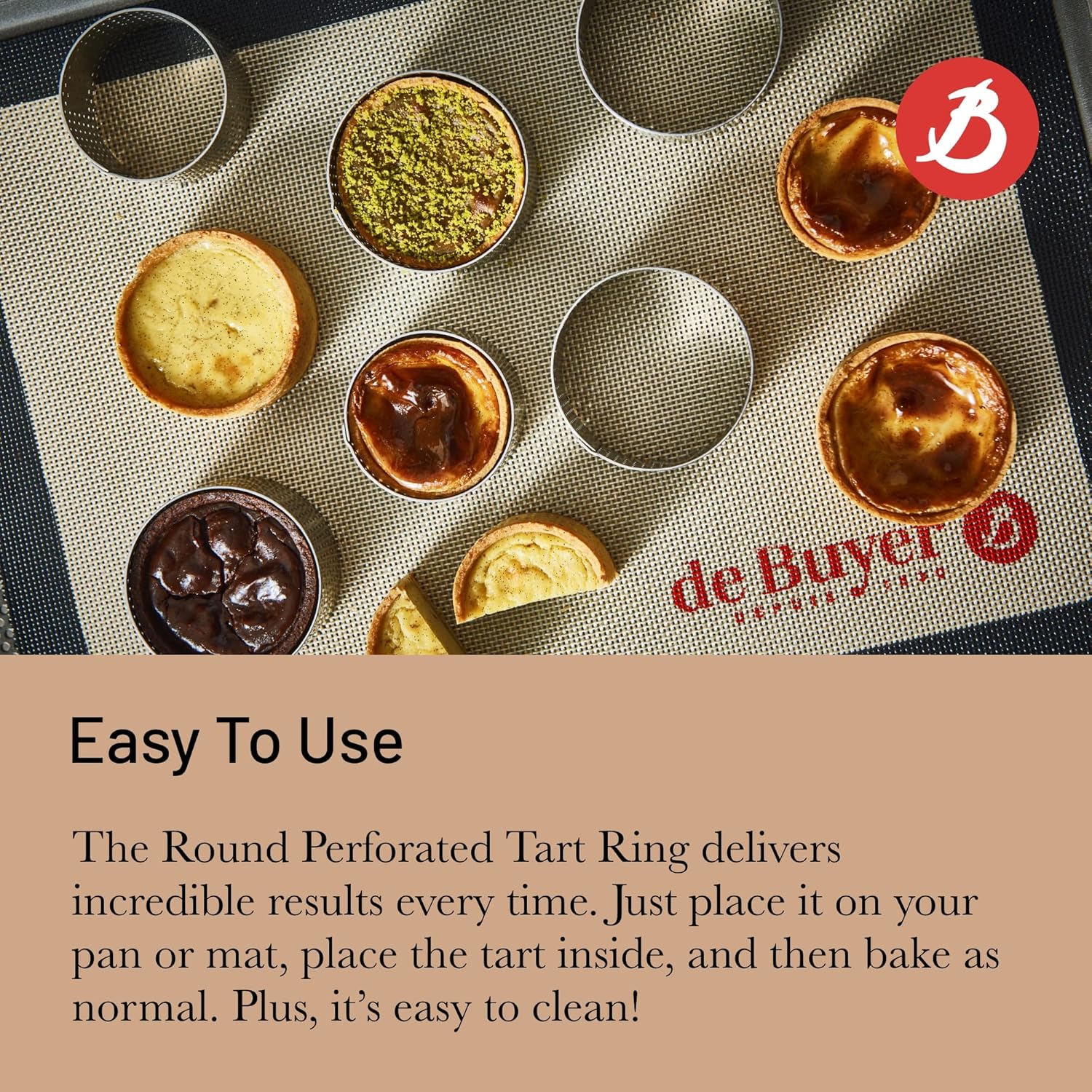 de Buyer Perforated Round Tart Ring - 6” Diameter, 1.4” Height - Perfect for Baking Beautifully Crisp Tarts - Easy to Use & Clean - Made in France