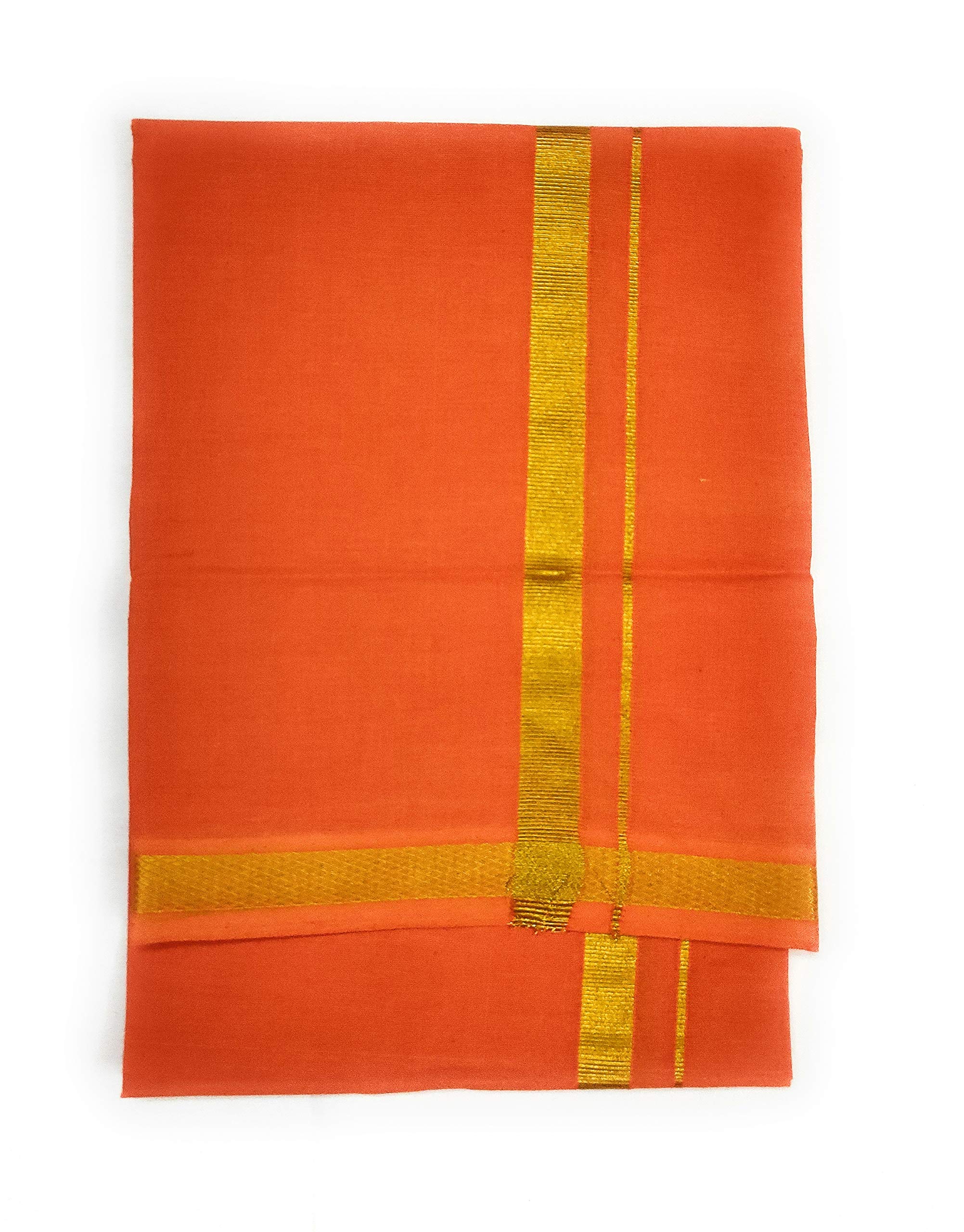 Men's Pure Cotton Colorful Dhotis in Gold Zari Borders in Size 2 Mtrs Single Dhoti- 4 Muzham-image-17