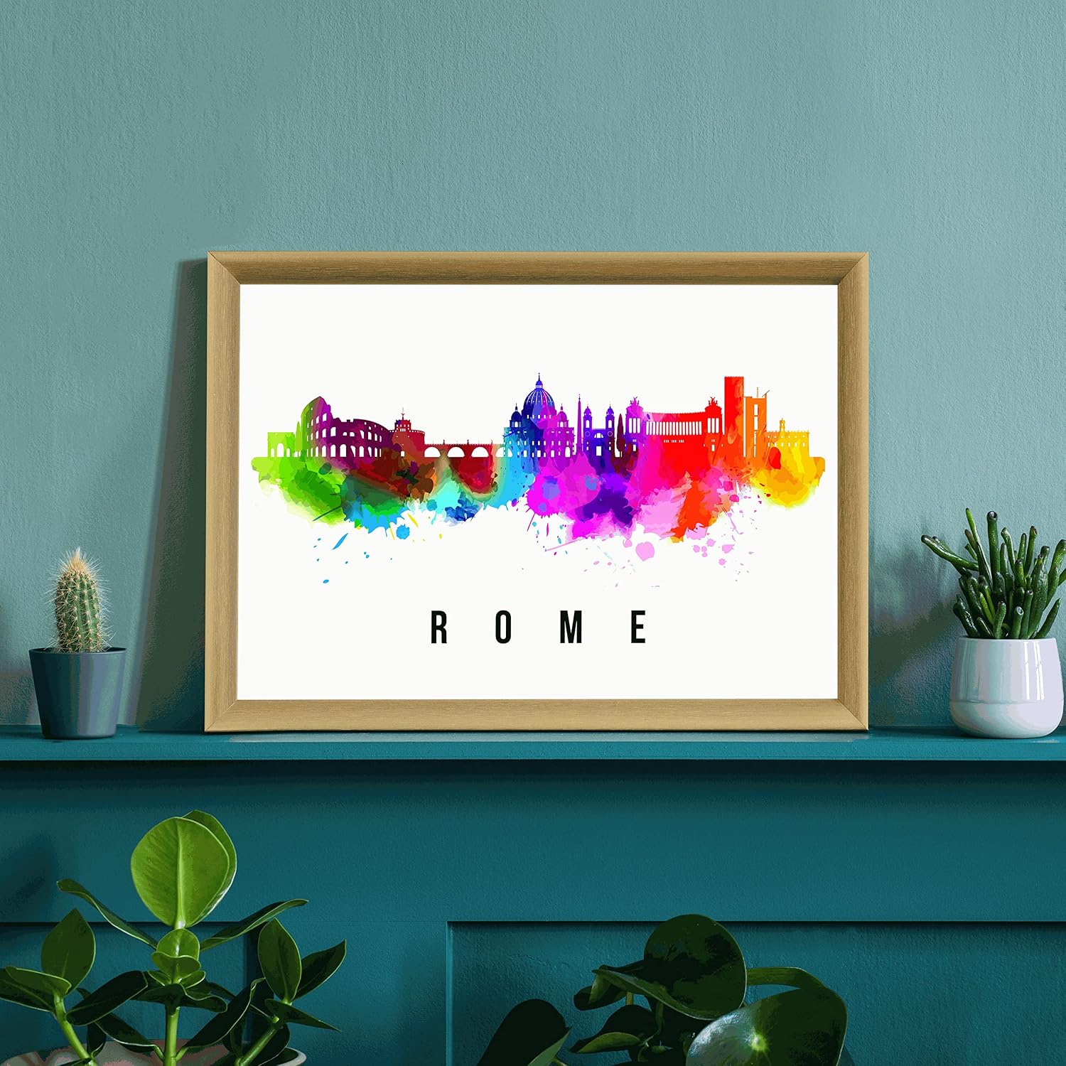 Rome Skyline Italy Poster, Rome Cityscape Painting, Italy Poster, Rome Cityscape and Landmark Print, Home Wall Art, Office Wall Decor - 12x18 Inches