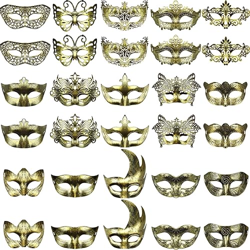 Yunsailing 30 máscaras antiguas con correas para mujeres y hombres, Mardi Gras, Halloween, fiesta de baile veneciano