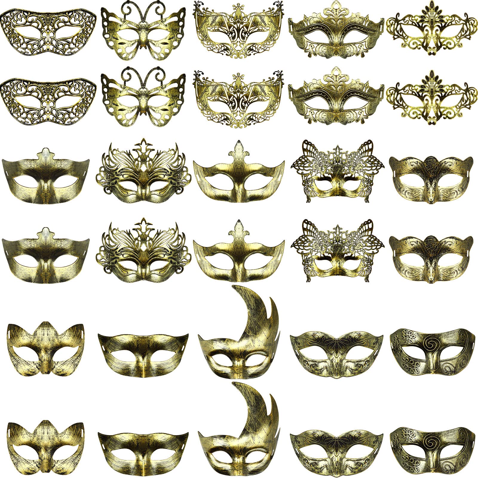 Yunsailing 30 Pcs Masquerade Masks with Straps for Women Men,Gold