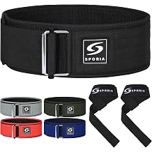 SPORIA Self-Locking Weight Lifting Belt | 4 inch Back Support | Includes Lifting Straps