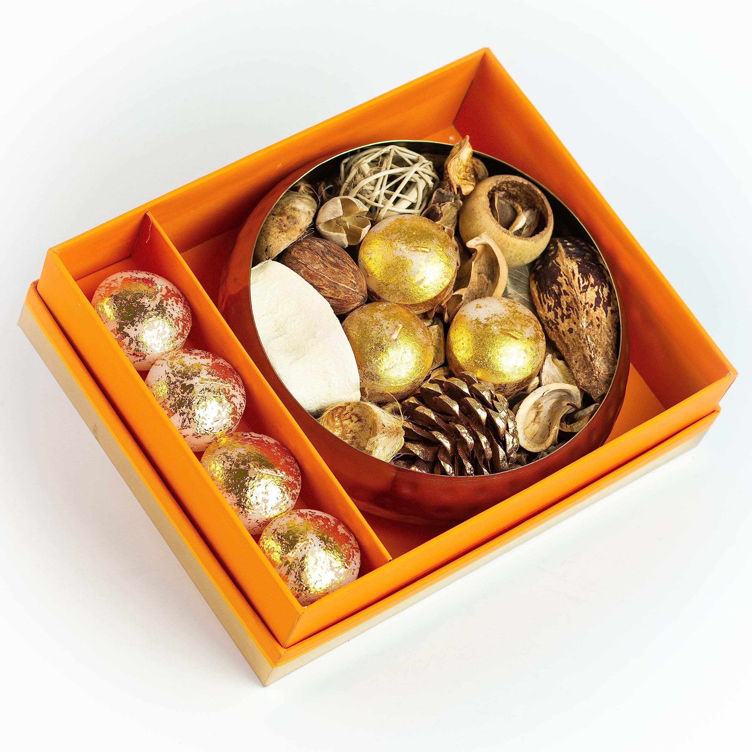 AuraDecor Urli Gift Set for Home Decor || Golden Floating Candles || Potpourri || Candle Gift Set || Gifting || Corporate Gifting