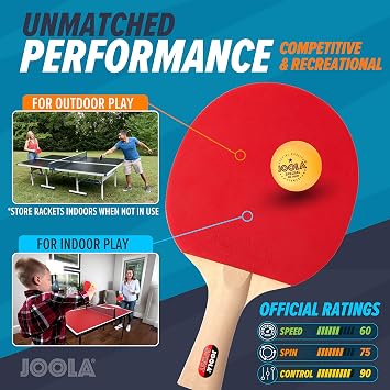 JOOLA Family Premium Ping Pong Paddles Set of 4 - Advanced Table Tennis Rackets, 10 Training 3 Star Ping Pong Balls, and Storage Case - Competitive or Recreational Play - Indoor and Outdoor Compatible