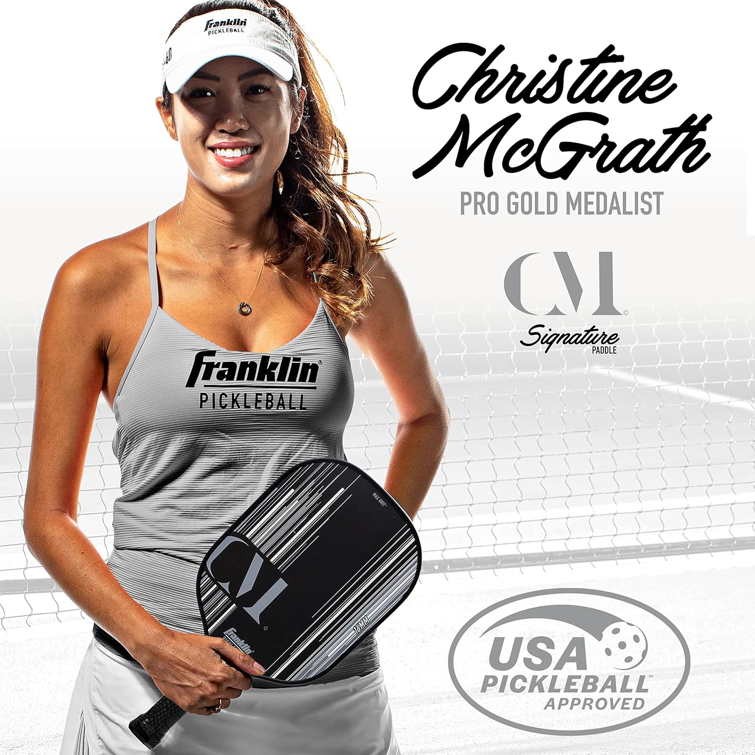 Franklin Sports Pro Pickleball Paddles - Christine McGrath Pro Player Tournament Pickleball Paddles - Polypropylene Paddle with Max Grit Surface - USA Pickleball (USAPA) Approved - 13mm + 16mm Cores