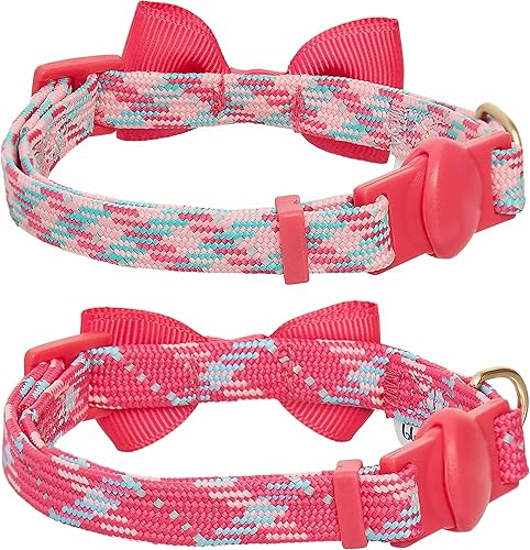 Miniatura 6 de Blueberry Pet 2021 nuevo paquete de 2 collares de gato clásico sólido ajustable para gato con campana y pajarita menta fresca cuello de 22 a 130in