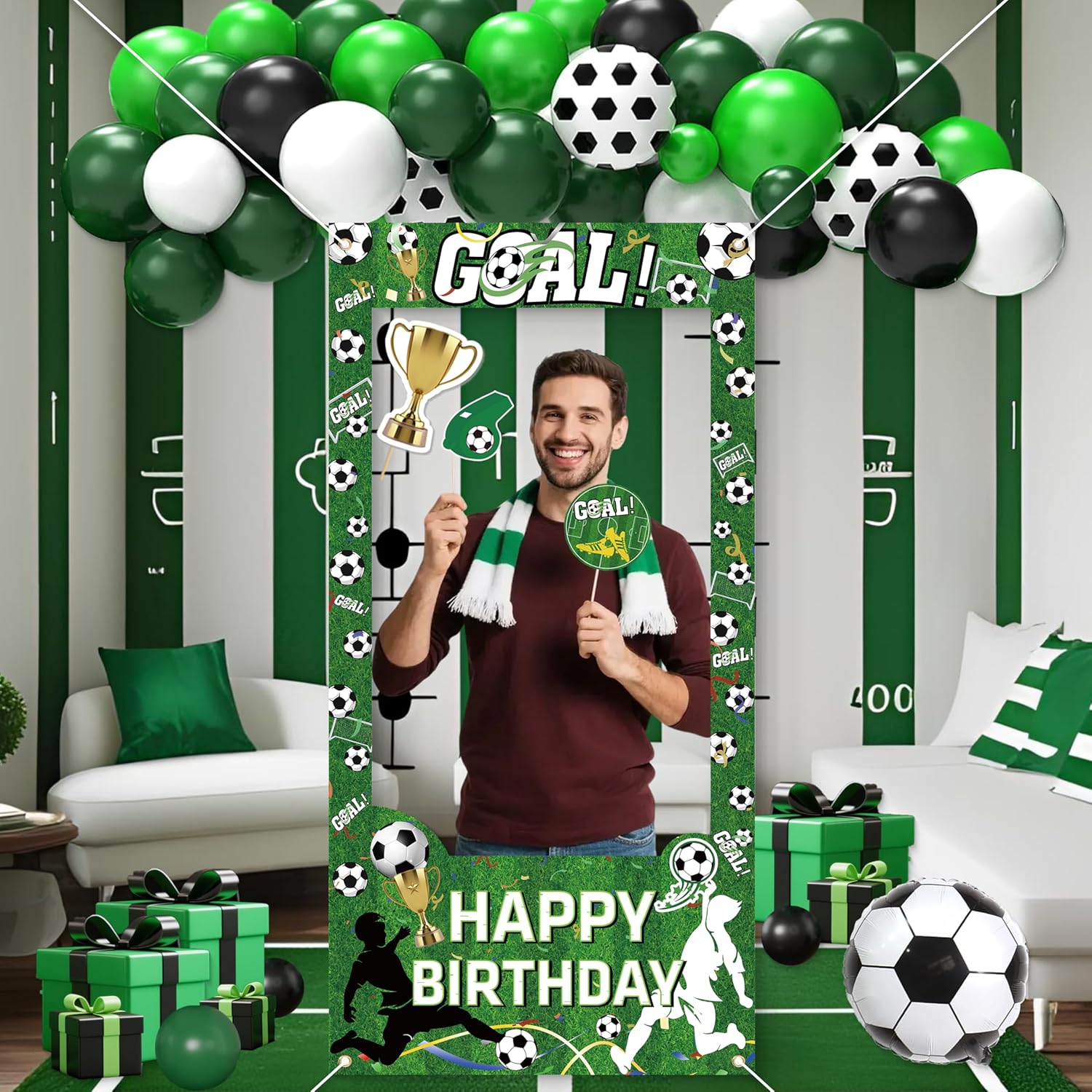 Birthday Decorations for Men,Happy Birthday Banner, 20 Balloons,Photo Booth Props for Boys (Soccer) - Image 6