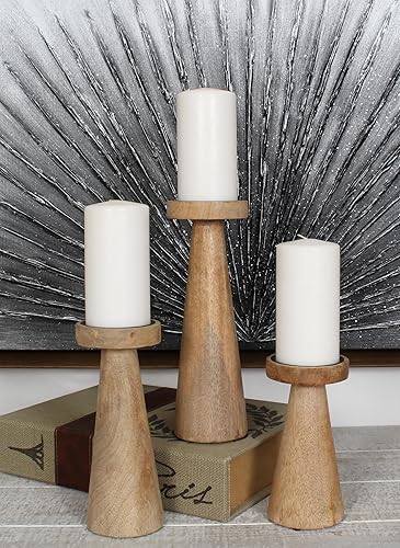 Miniatura 2 de Juego de 3 portavelas de madera de mango, 12 pulgadas, 10 pulgadas, 8 pulgadas de altura (natural)