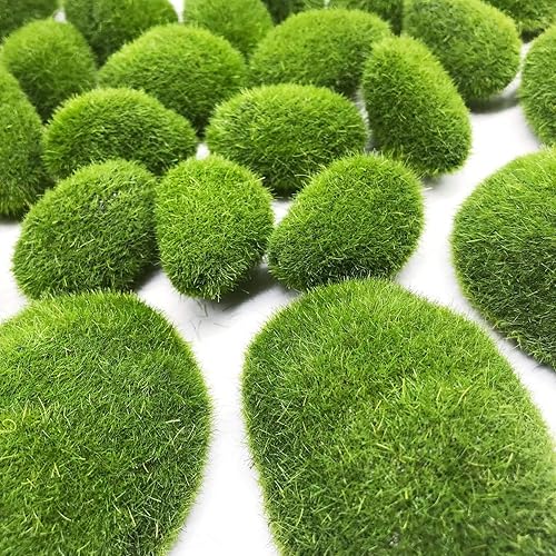 Vista 11 de Woohome 30 piezas de 3 tamaños de rocas artificiales de musgo decorativo, bolas de musgo verde, decoración de musgo falso para arreglos florales