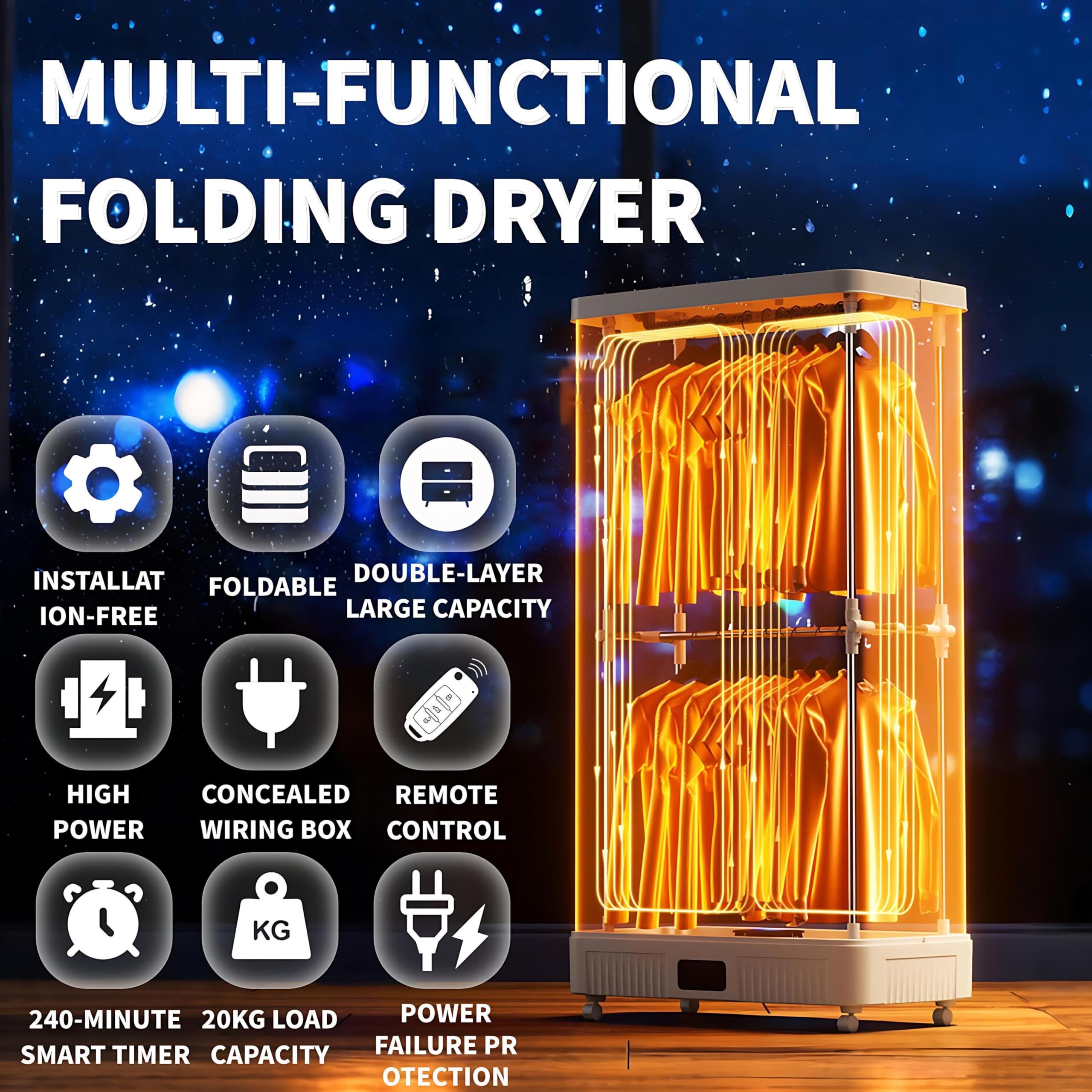 2000w Secadora De Ropa Portátil - Mini/Compacta,Automática, Inteligente, con Temporizador Ajustable, Apta para Ropa Y Tejidos, Secado Rápido