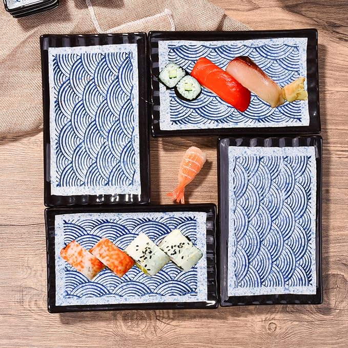 Set de 4 Platos Rectangulares de Cerámica Estilo Japonés 20 cm miniatura 5