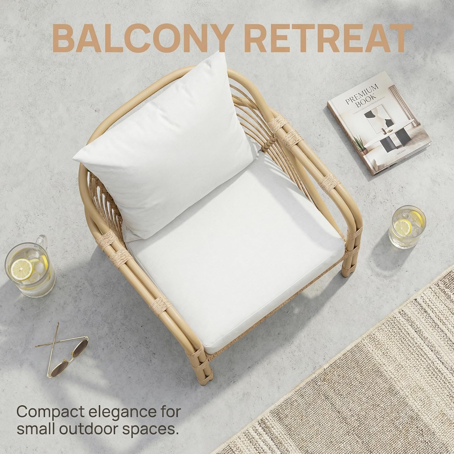 3-Piece Patio Bistro Set with Storage Table, Modern Rope Chairs Outdoor Furniture for Balcony, Porch, or Garden, Comfortable Conversation Set, Lvory