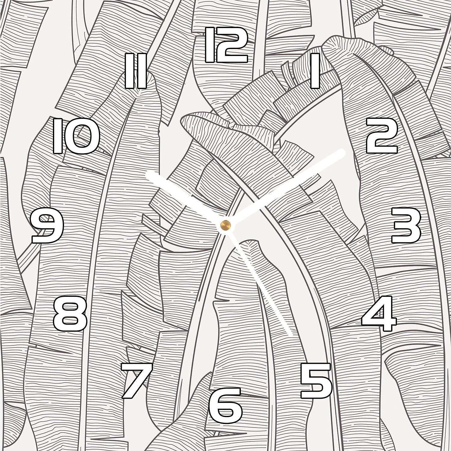 Horloge en verre moderne et durable avec impression haute définition de feuilles exotiques