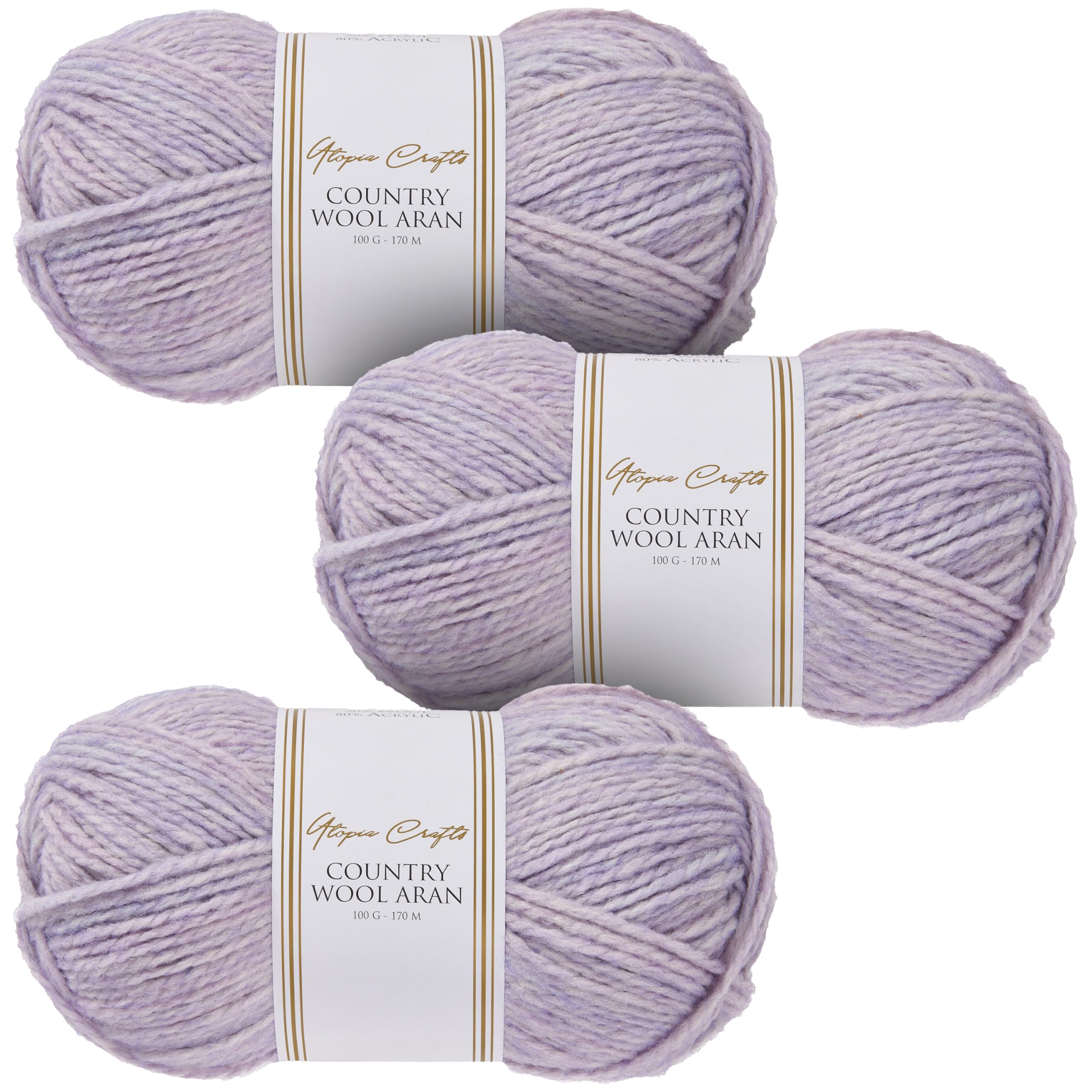 Utopia Crafts Country Wool Blend Aran Yarn for Knitting and Crochet 3X 100g (Lavender)