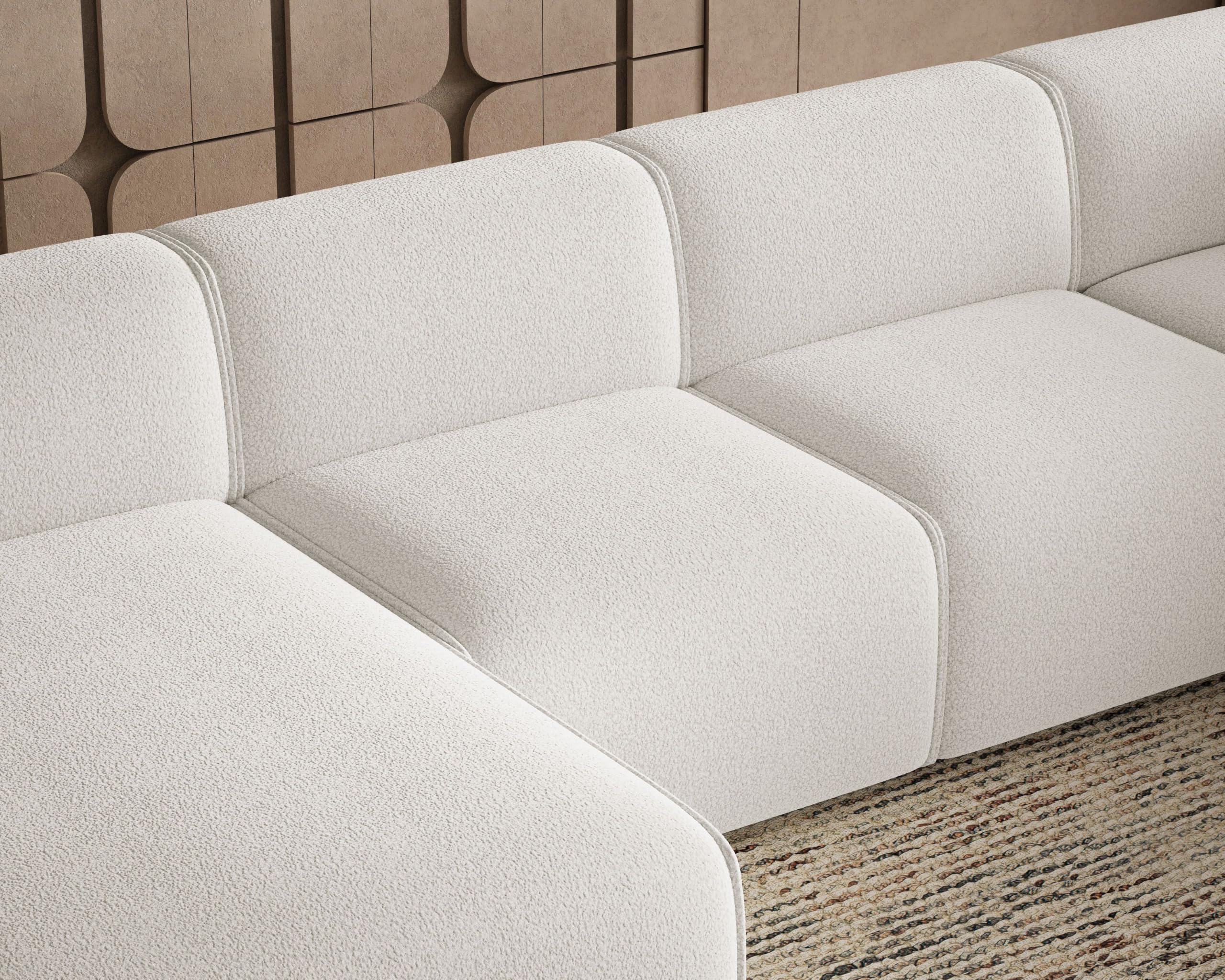 GRAINGOLD Belluno Ecksofa 378x220 cm, U-Form Sofa, Ecksofa für Wohnzimmer, Bouclé Stoff, 5-Sitzer Wohnlandschaft, Modernes Design (Weiß, Rechts)