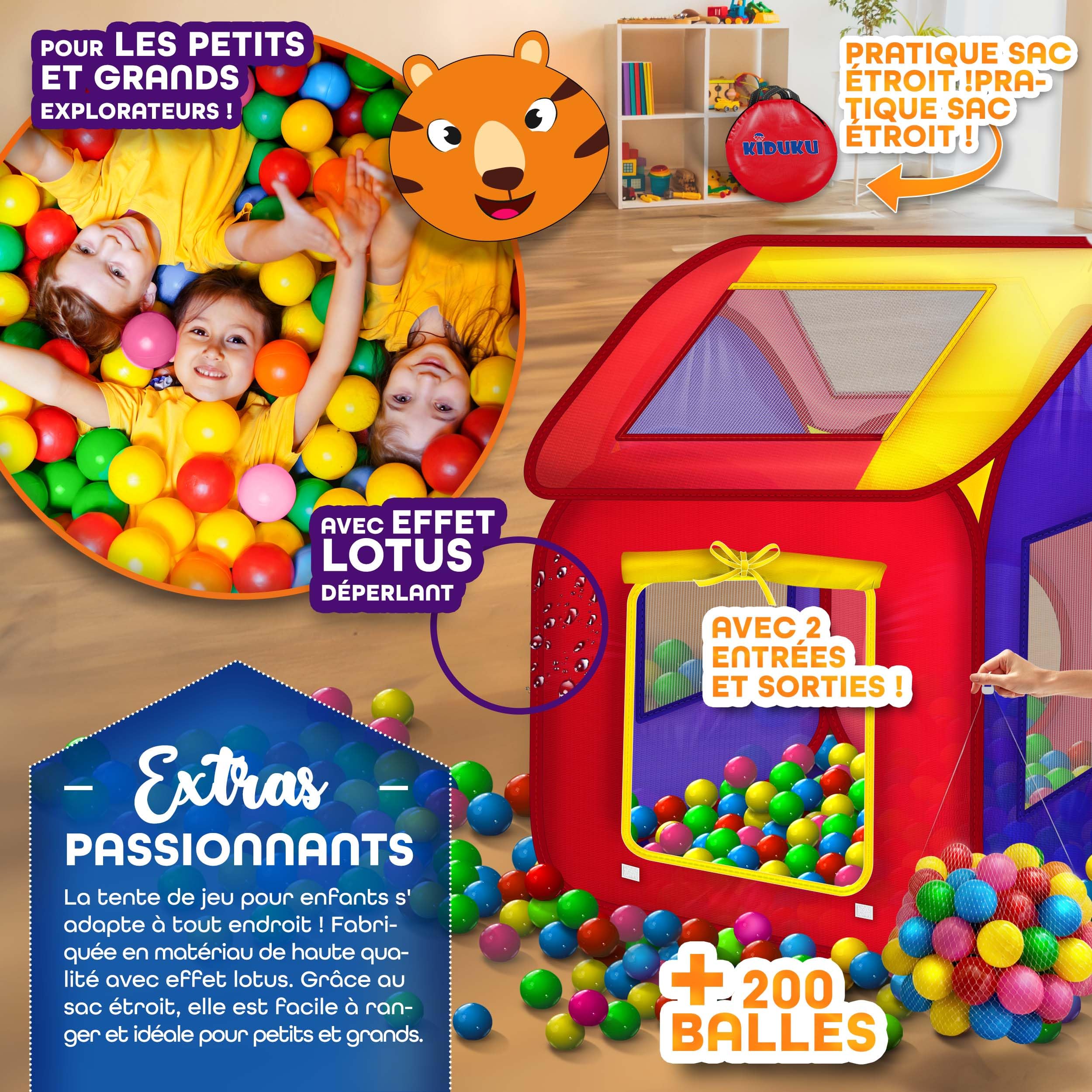 KIDUKU® Tente de Jeu Pop Up + 200 balles + étui de Transport pour l'intérieur et l'extérieur