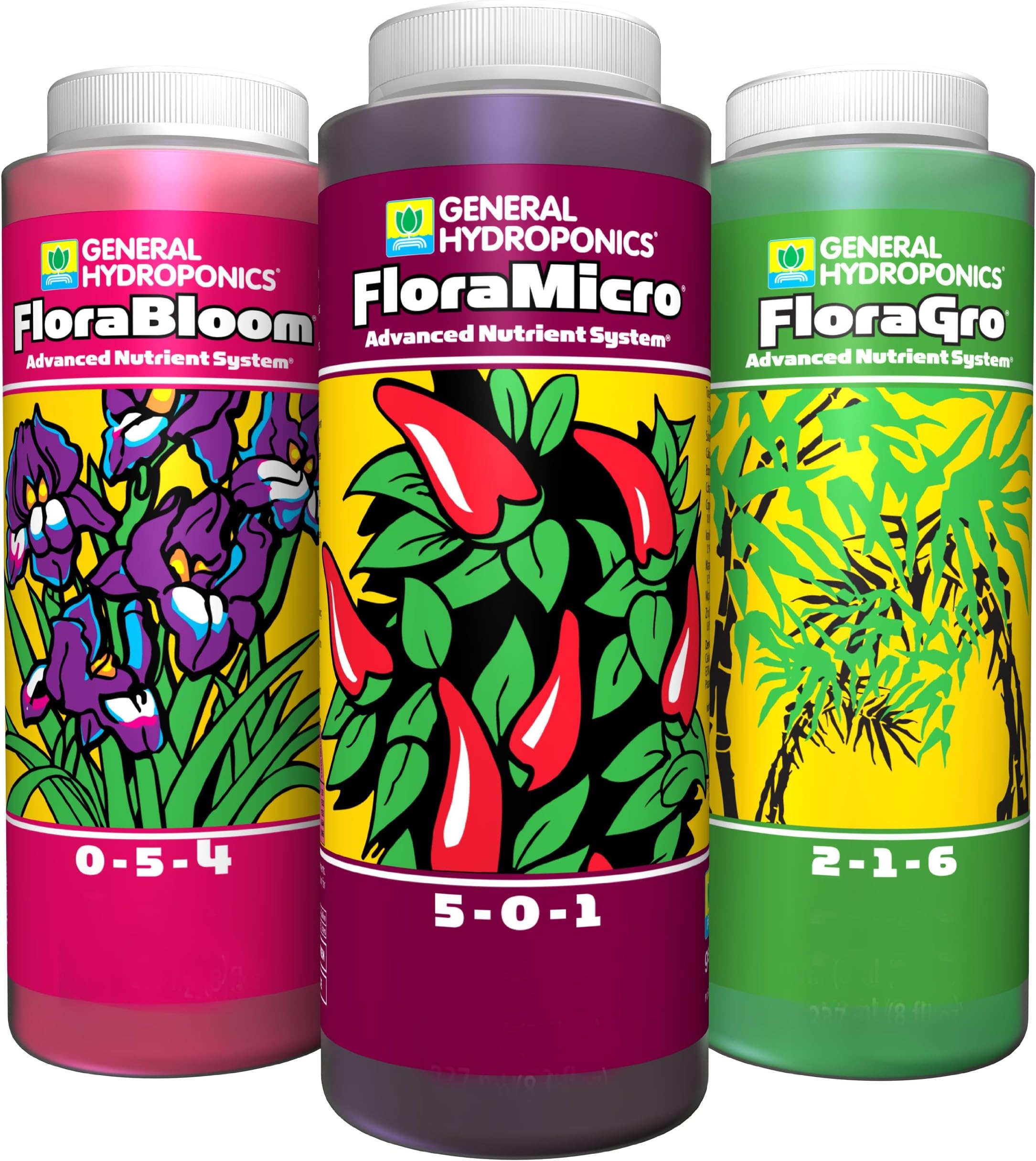 GH General Hydroponics Flora Series: FloraGro, FloraBloom, FloraMicro 16oz