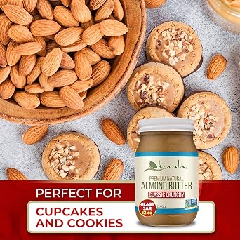 Kevala Almond Butter Crunchy - All-Natural Spread for Baking and Cooking, Nutritious Addition to Breakfast and Smoothies, Peanut Butter Substitute with no Sugar Added, with Pieces of Almonds, 12 oz
