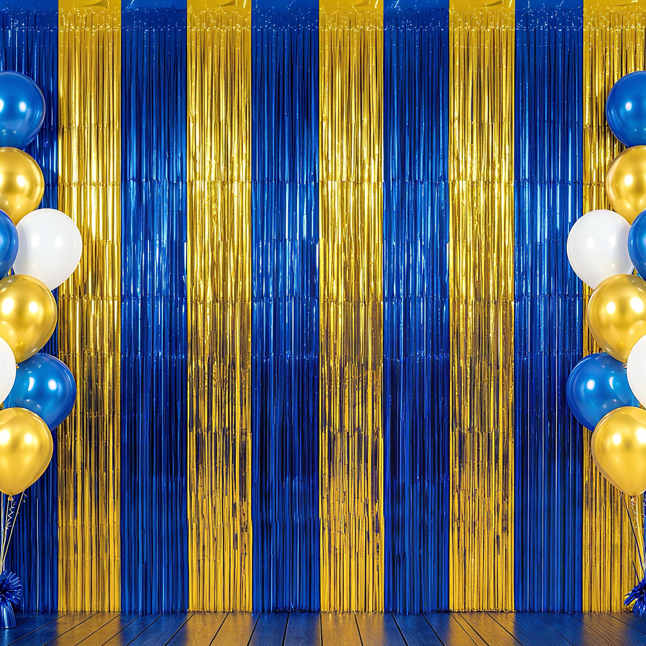2Pcs Blue Gold Door Streamers,Green Photo Booth Backdrop,Metallic Streamers Green Foil Fringe Curtains for Birthday,Christmas,New Year,St. Patrick's Day Party Streamers Decor โ image 1