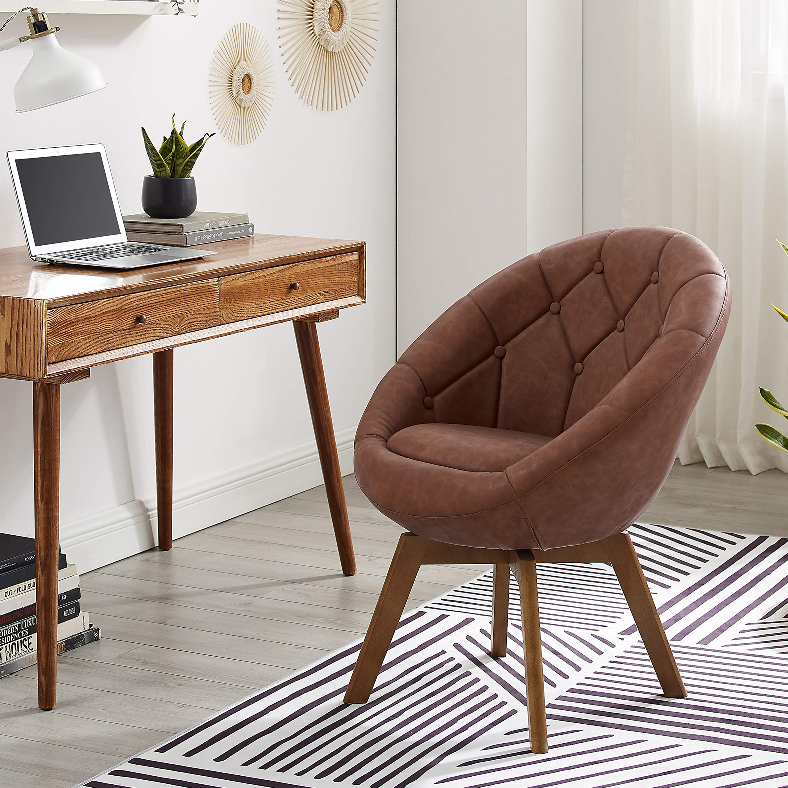 Buy Volans Mid Century Modern Faux Leather Round Back Upholstered