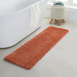 YHF Bathroom Runner Rugs 17" X 59", Extra Thick & Soft Microfiber Shaggy, Machine Washable Bath Mats, Absorbent Bath Rugs, Non-Slip Rubber Backing Bath Mat for Bathroom Floor, Tub and Shower, Rust