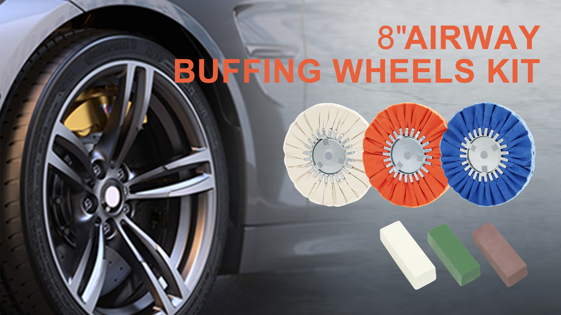 Image of 8 Airway Buffing Wheel Kit Polishing Wheel and Polishing Compound for Angle Grinder 8 inch in Diameter 5 /8 inch in Arbor Hole Aluminum Metal Buffing Wheels Kit 6 Pcs