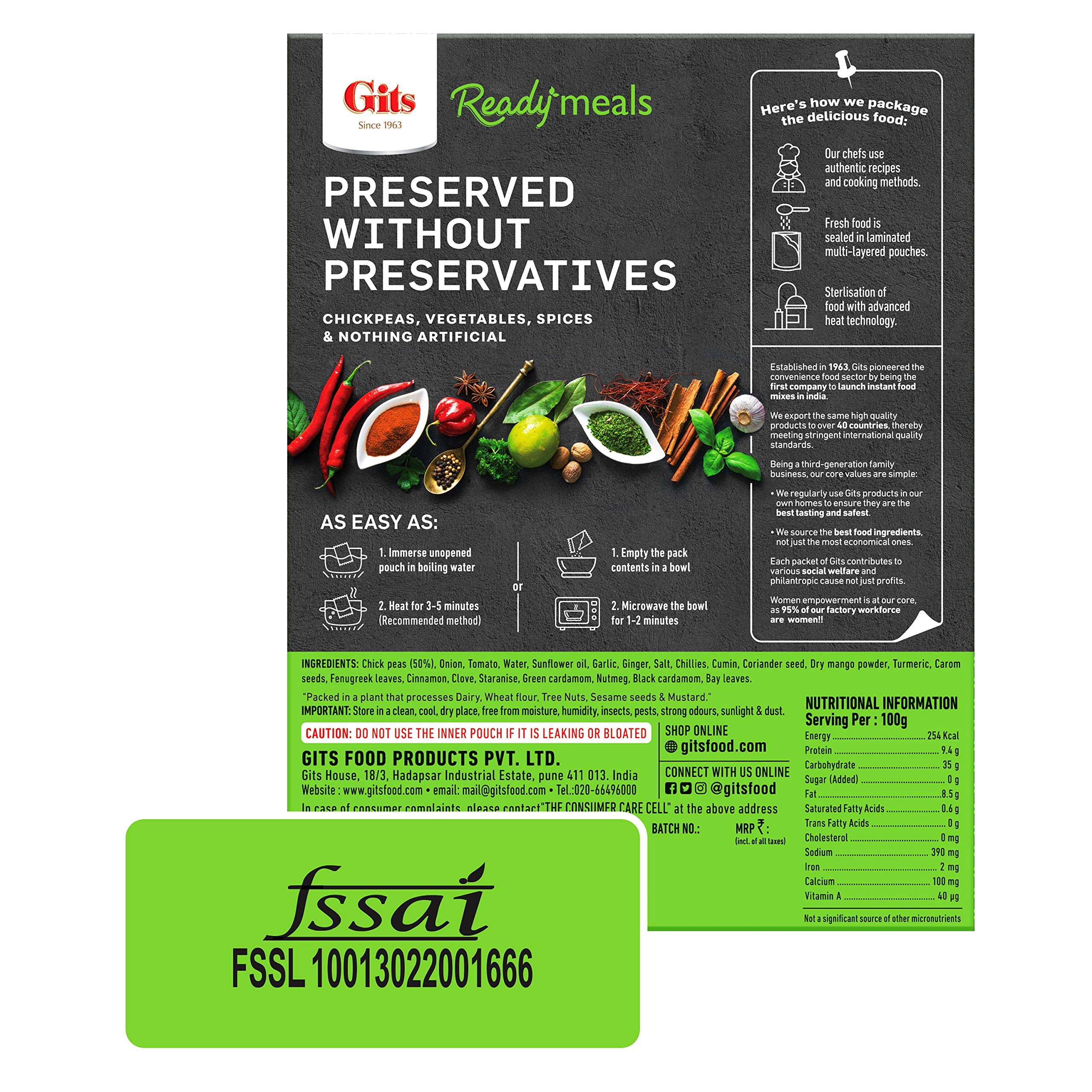 Gits Ready to Eat Chana Masala, Pure Veg, Heat and Eat,1200 g (Pack of 4 X 300g) - Image 6 thumbnail