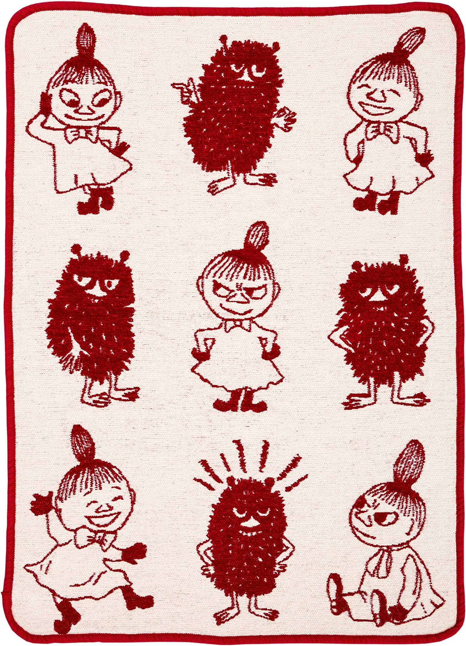 Moumines - Couverture bébé chenille-coton -la petite Mu et Stinky- rouge/blanc, 70x90 cm (Klippan) [2514-01]