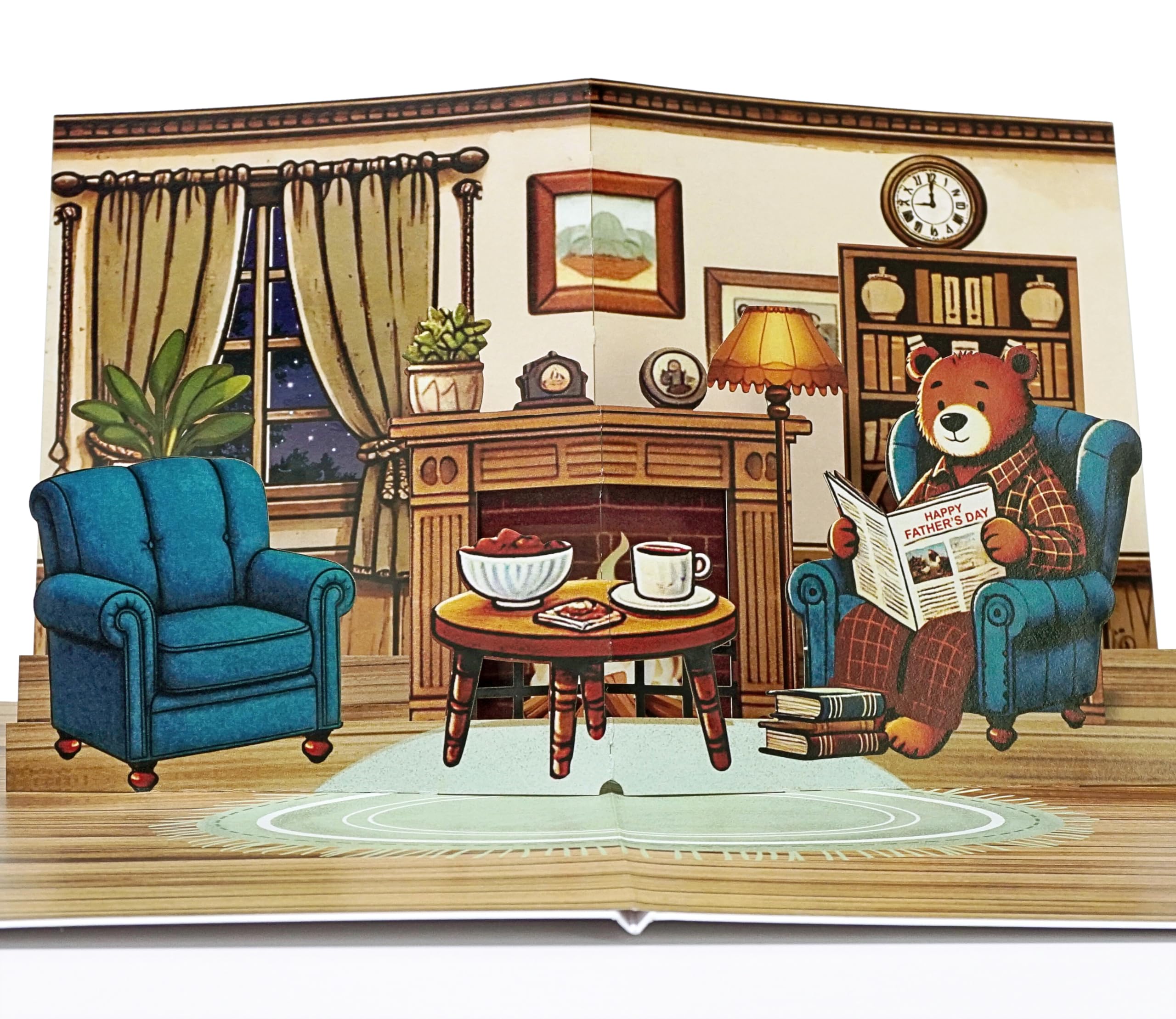CUTPOPUP Fathers Day Card Pop Up, 3D Birthday Greeting, Father's Day Card for Grandpa, Dad, Godfather, Husband, Son (Papa Bear Reading)