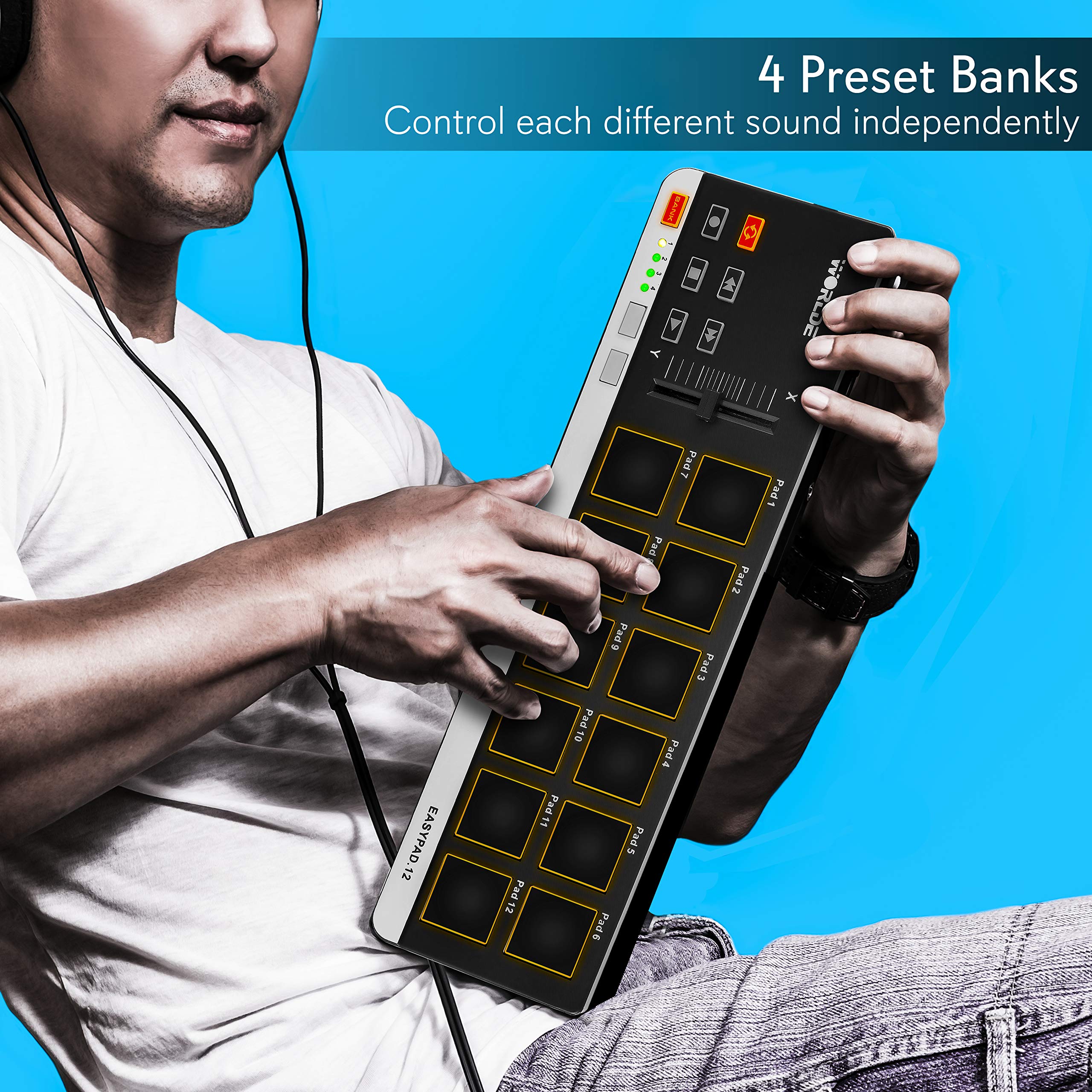 USB MIDI Controller Drum Pad - Mini Portable Beat Maker Workstation Equipment w/ 12 Drum Pads, DJ Fader Slider & Transport Buttons - Control any DAW Software Kit for Laptop Recording - Pyle PMIDIPD20 - Image 6