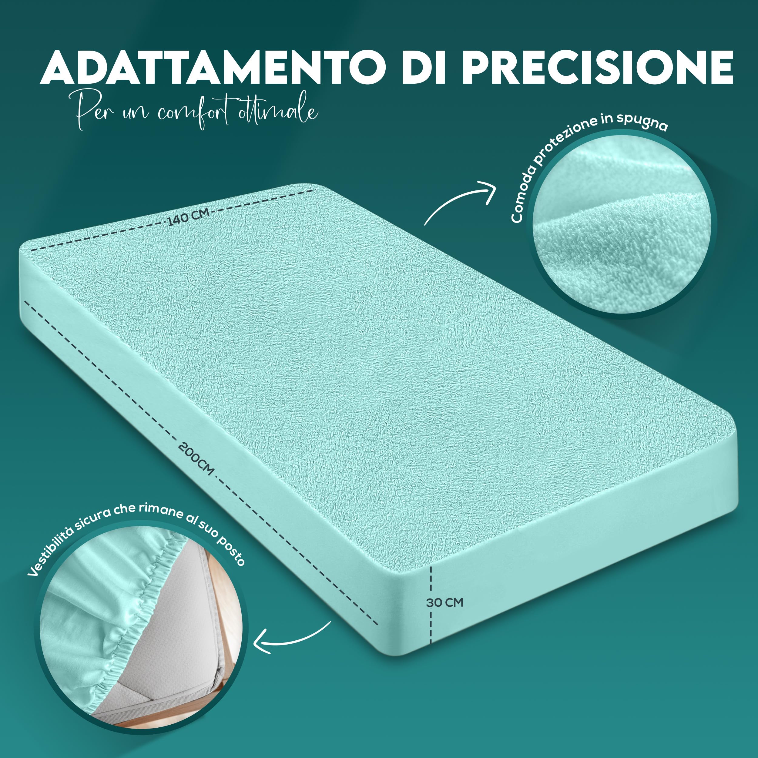 Utopia Bedding Coprimaterasso Una Piazza e Mezza Impermeabile 140 x 200 x 30 cm, Certificato OEKO-TEX, Proteggi Materasso, Traspirante, Lavabile, Stile Montato Tutto Intorno Elastico Blu Spa