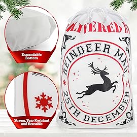 Mistorri 3 Pack Santa Sacks Drawstring Christmas Bags XL - Personalized Santa Sack Bags, Extra Large Bag for Christmas