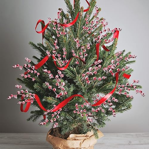 Miniatura 7 de Whaline Paquete de 12 púas de bayas artificiales de Navidad de invierno, tallos de bayas rojas esmeriladas de 11.8 pulgadas, ramas falsas de bayas