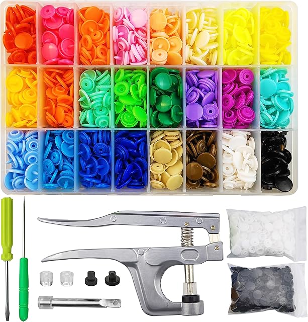 460 Sets T5 Plastic Snaps with Snap Pliers, 24-Colors 12mm Snap Buttons for Sewing, Snap Fasteners kit for Sewing, Clothing, Crafting, Diaper, Bibs
