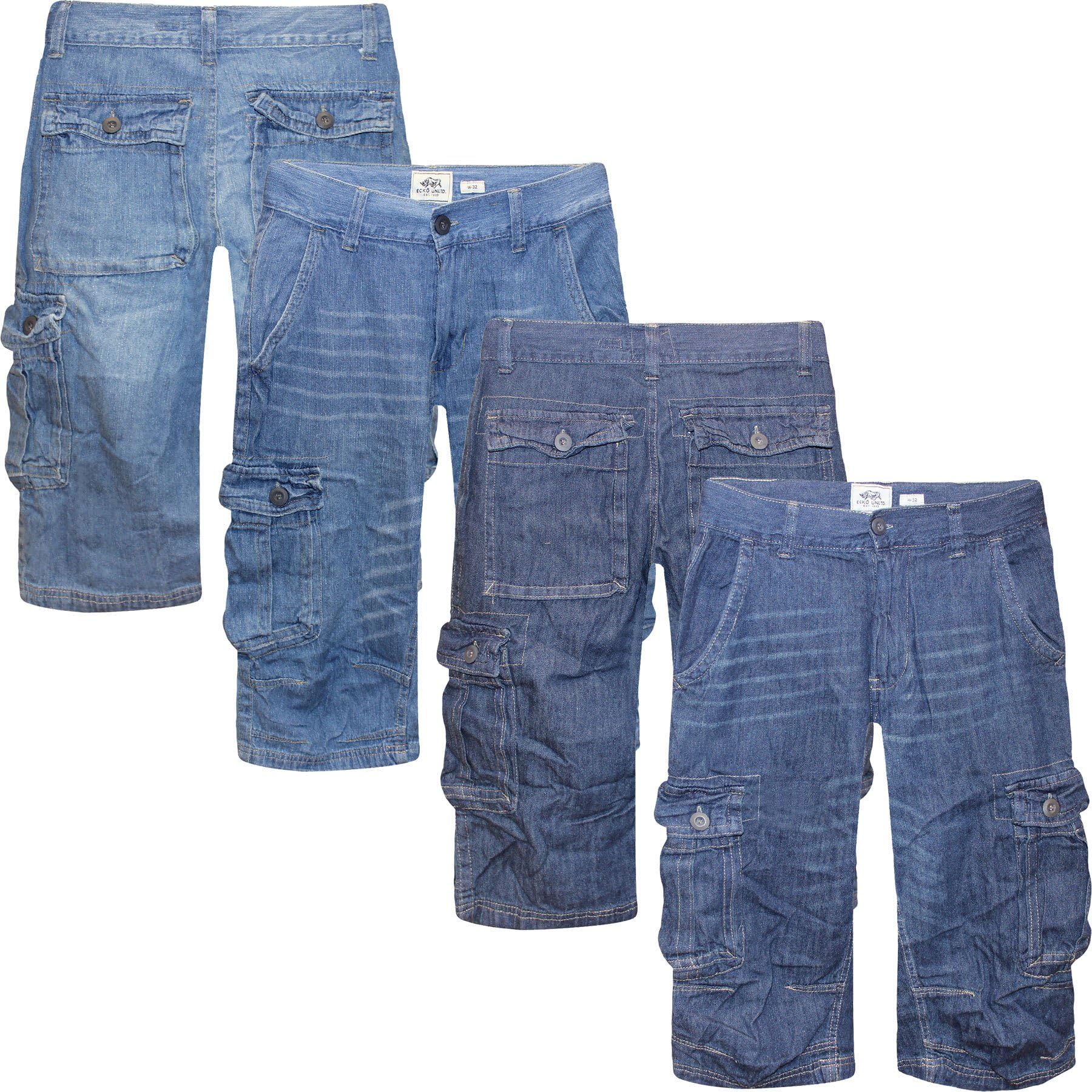 Ecko Mens Denim Cargo Combat Shorts Jeans 3/4 Long Pants Casual Bottoms