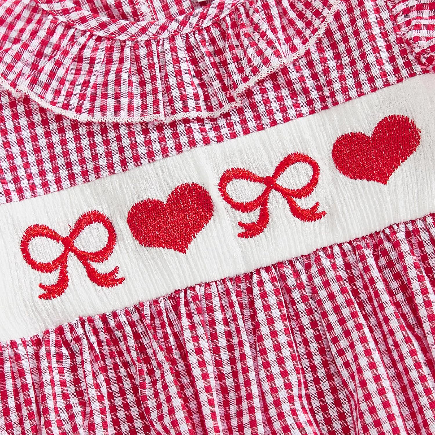 My First Valentines Day Baby Girl Outfit Infant Valentines Bubble Romper Love Heart Smocked Onesie Newborn Clothes - Image 4