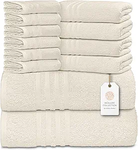 White Classic 12 Piece Bath Towel Set for Bathroom - Wealuxe Collection 2 Bath Towels, 4 Hand Towels, 6 Washcloths 100% Cotton Soft and Plush Highly Absorbent, Soft Towel for Hotel & Spa - Ivory