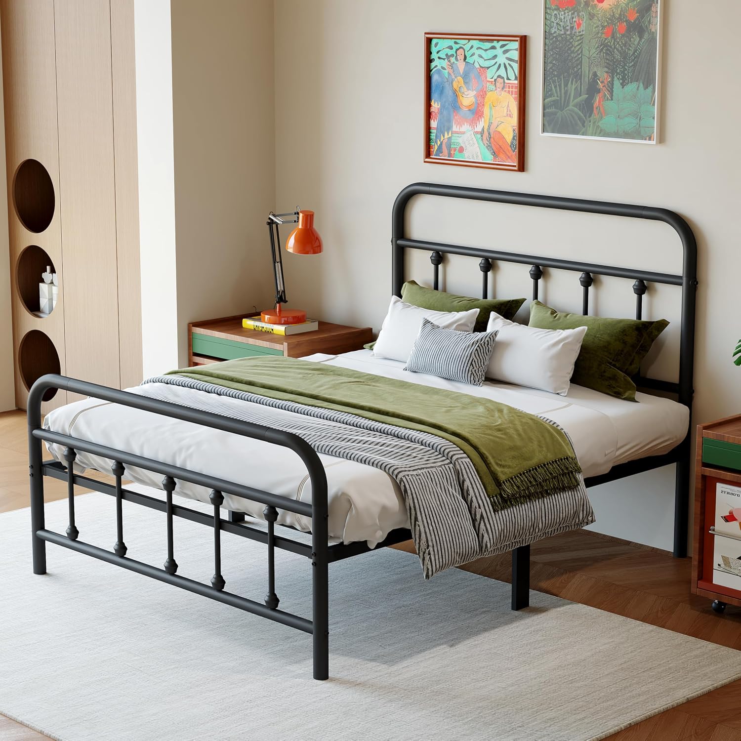 14Inch Metal Bed Frame, Twin Size Bed Frame with Storage Space,Heavy Duty Sturdy Mattress Foundation,Easy Assembly,No Box Spring Needed, Black