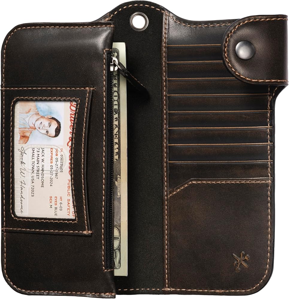 小物 kc's leather bikers long wallet Amazon.com: House of Jack Co. Skull Biker Wallet for Men, Long