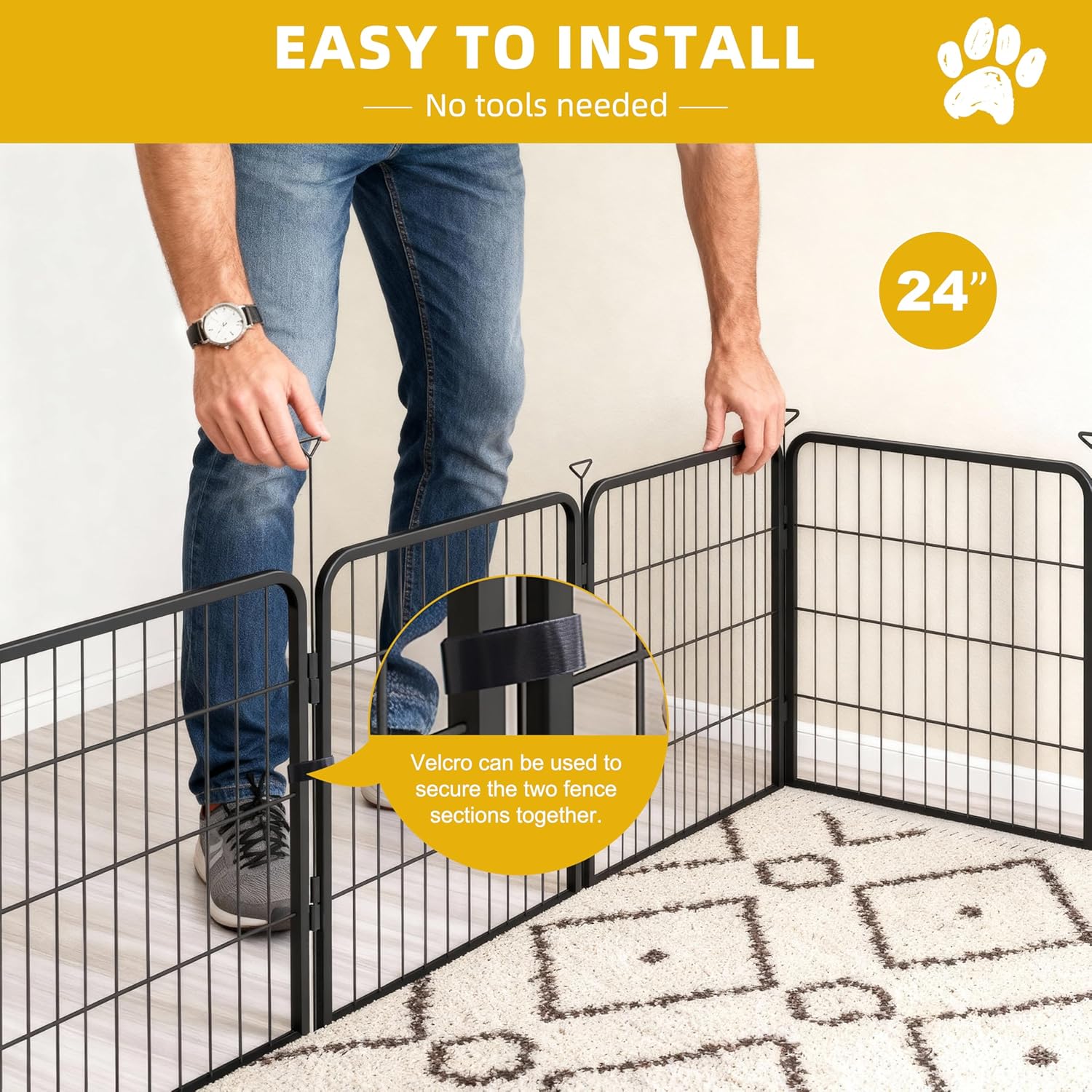 Dog Playpen for Indoor, Outdoor,Yard, RV Camping, 24 inch 4 Panels Dog Play Pen, Heavy Duty Metal Dog Fence, Anti-Rust Coating Dog Fence Exercise Pen for Puppy Medium Dogs（Refill Pack）