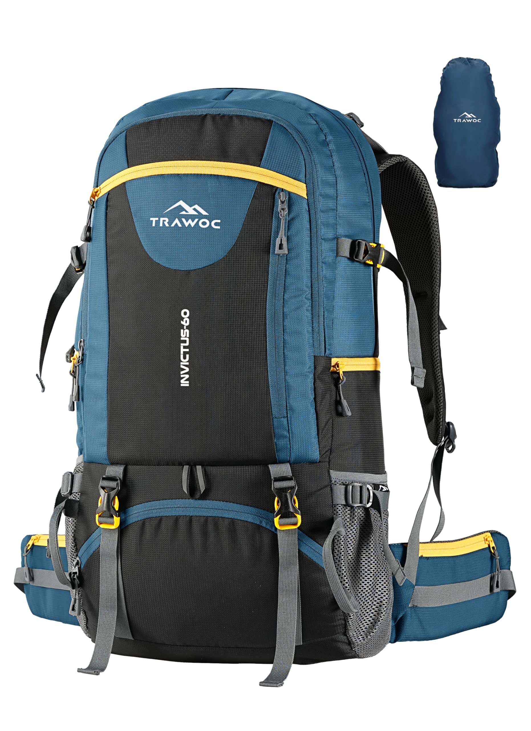 TRAWOC INVICTUS 60L Travel Backpack Hiking Trekking Bag Camping Rucksack for Men & Women with Rain Cover/Shoe Compartment MHK003, 3 year Warranty