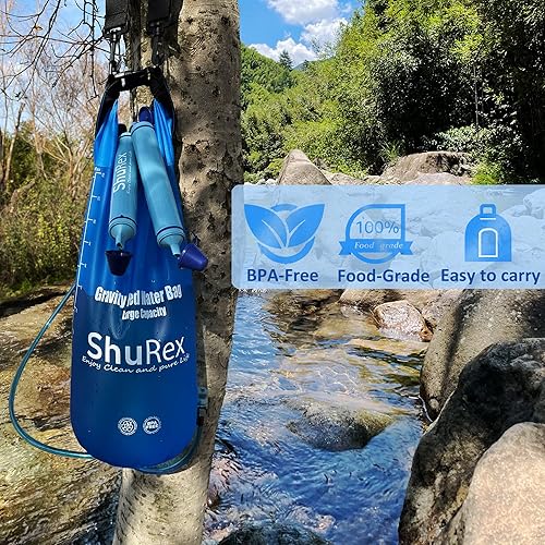 Miniatura 5 de ShuRex Sistema de filtración de agua alimentada por gravedad con correa ajustable para árbol bolsa de gravedad grande de 6 litros con pajilla de