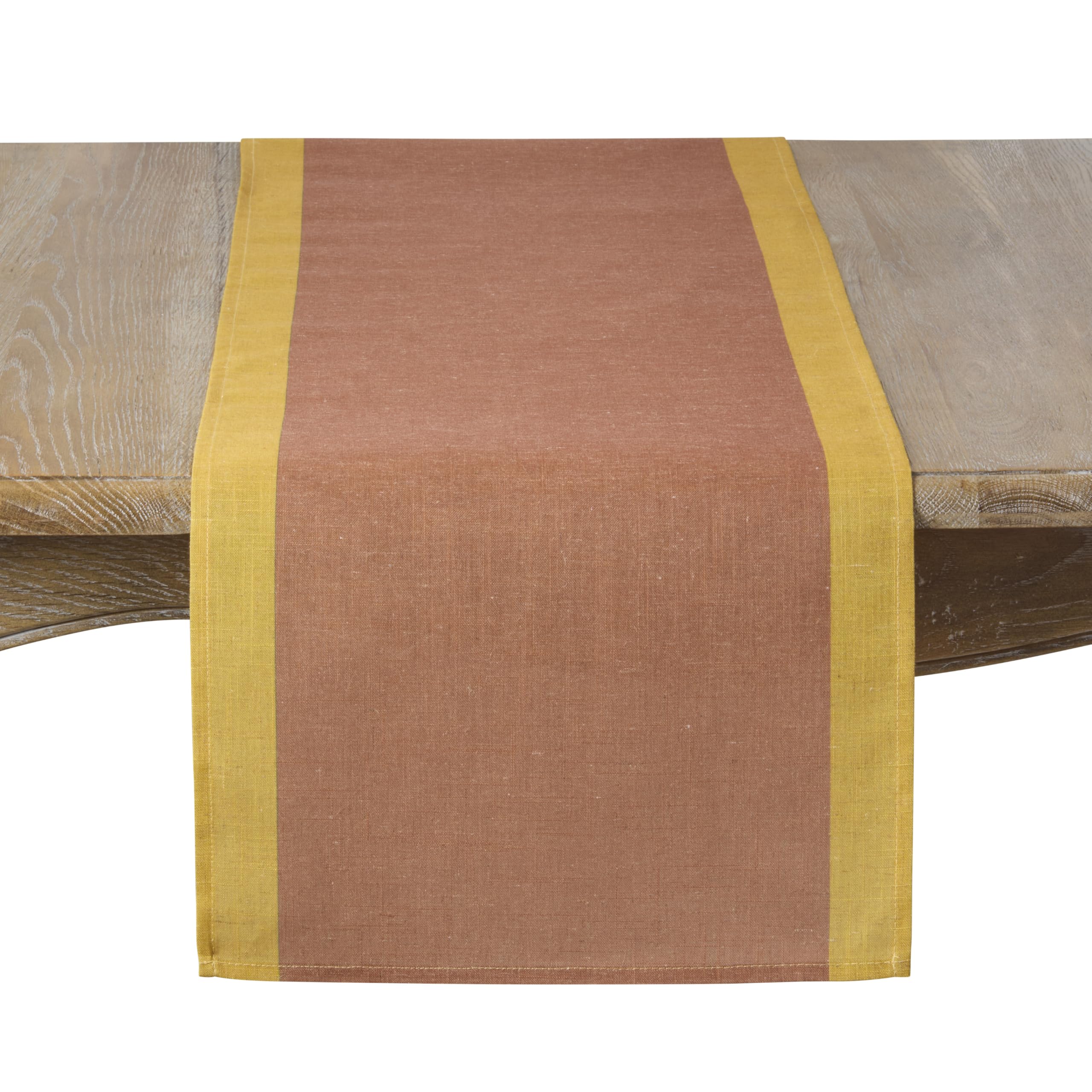 SARO LIFESTYLE Bordered Linen Blend Table Runner - Decorative Table Runner for Dining Tables, Everyday Entertaining, Kitchen Décor, and Layered Tablescapes, 16"x72", Rust