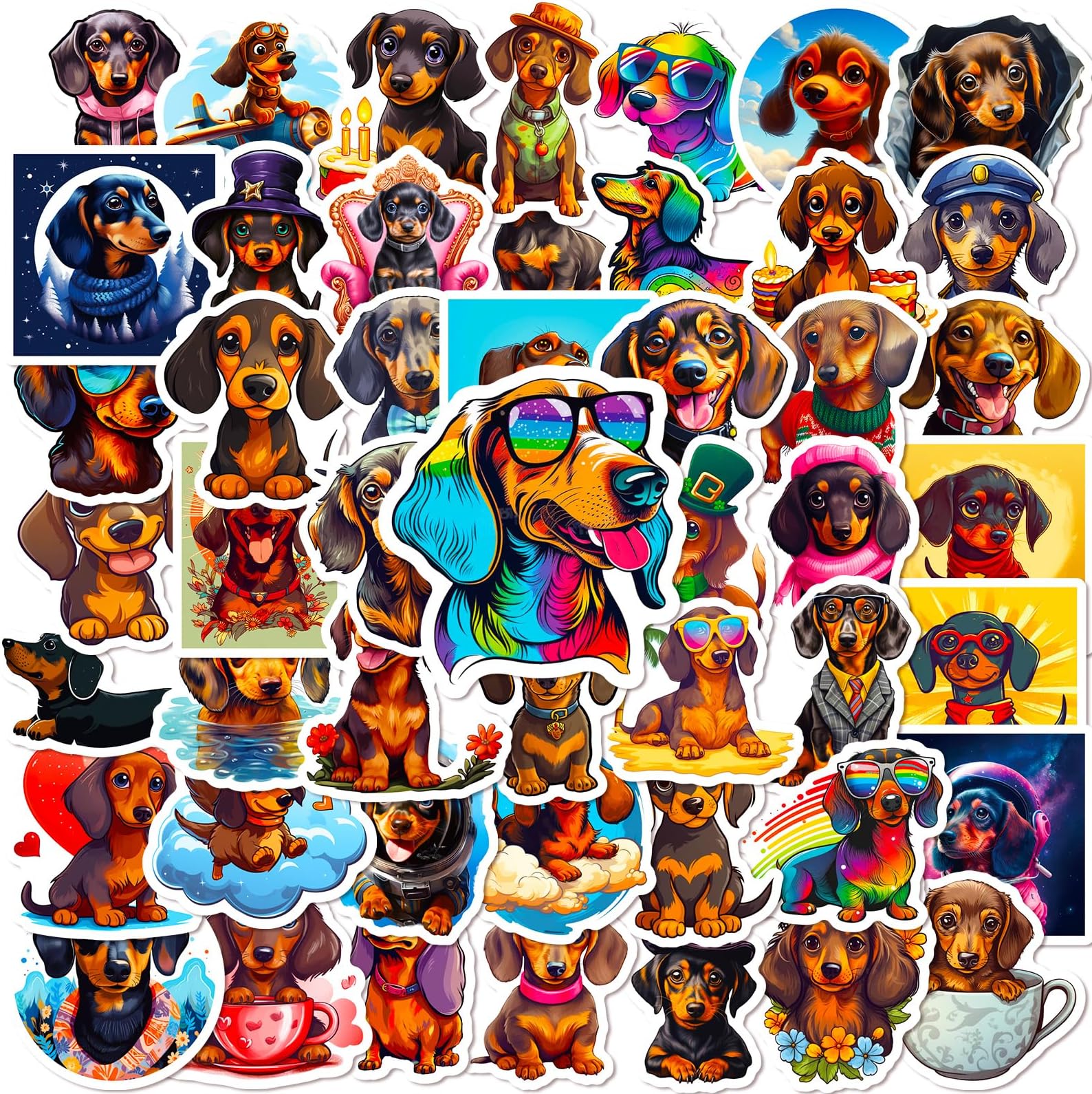 50Pcs Kawaii Dachshund Stickers for Water Bottle Waterproof