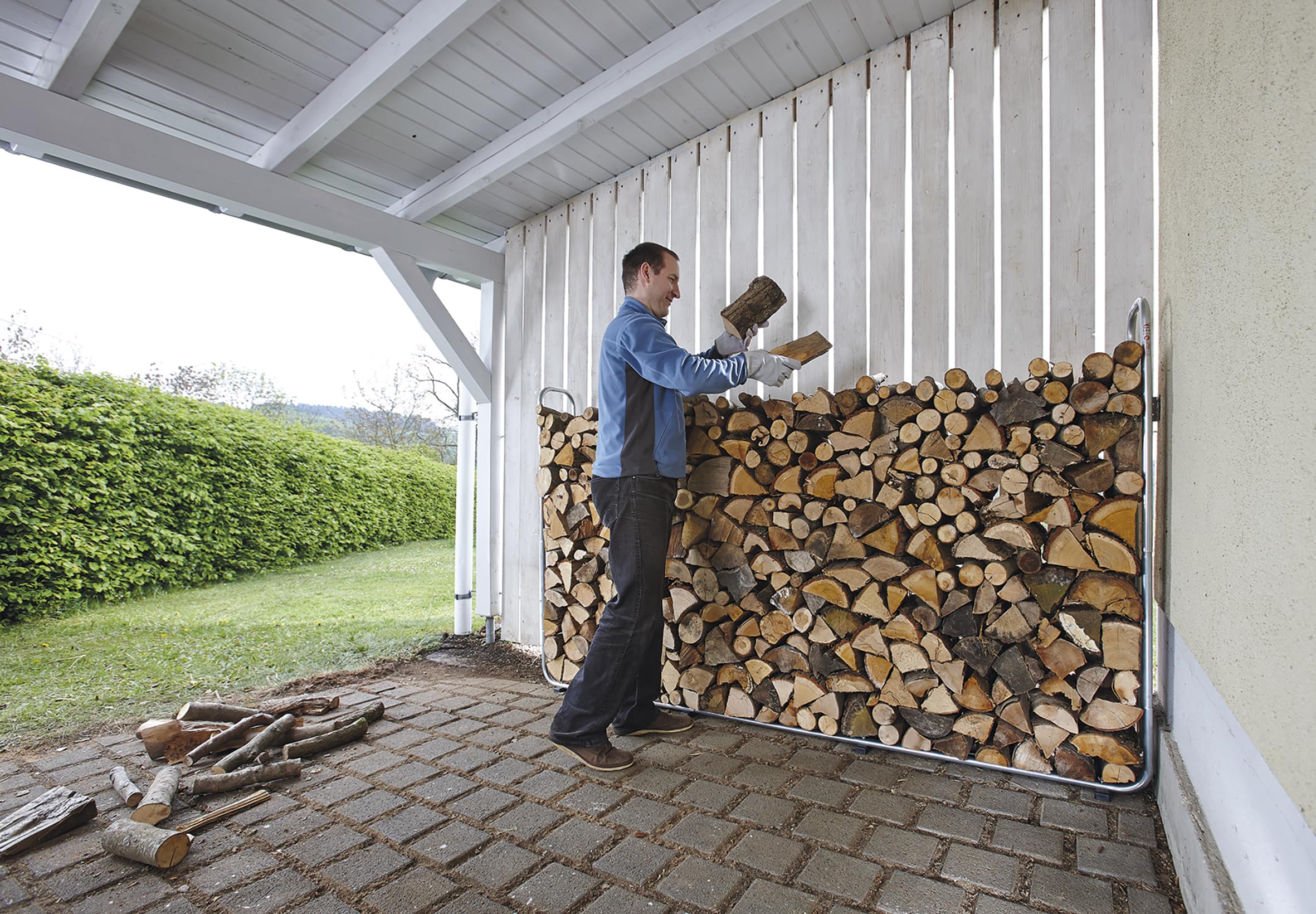 wolfcraft Stapelhilfe Modular XXL Kaminholz & Brennholz Lager, verstellbar | Verzinkter Stahl, 1,7-3,2 m breit & 1-1,4 m hoch, bis 1,6 m³, für 25-50 cm Scheitholz - Made in Europe 5125000